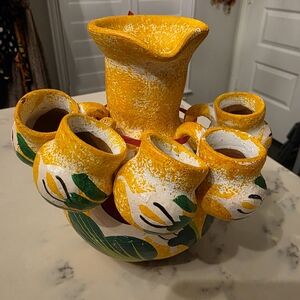Handcrafted Yellow Ceramic Vase with Floral Design